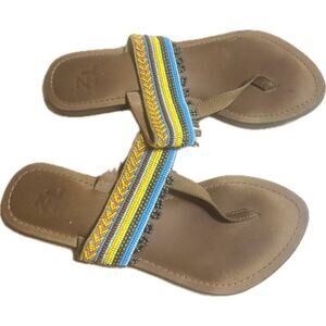 Anthropologie Z&L Leather Boho Beaded Thong Sandals - 6M